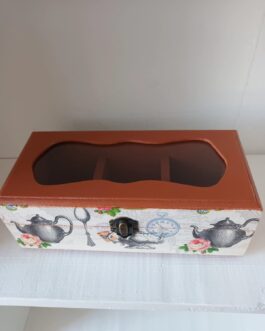 Caja para el té de 3 divisiones con tapa de vidrio  , color café